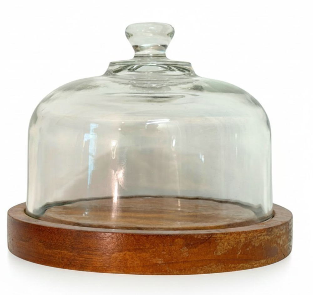 Goodwood 6" Wood Base & Glass Cloche Cheese Dome Vtg Charcuterie Appetizer Set